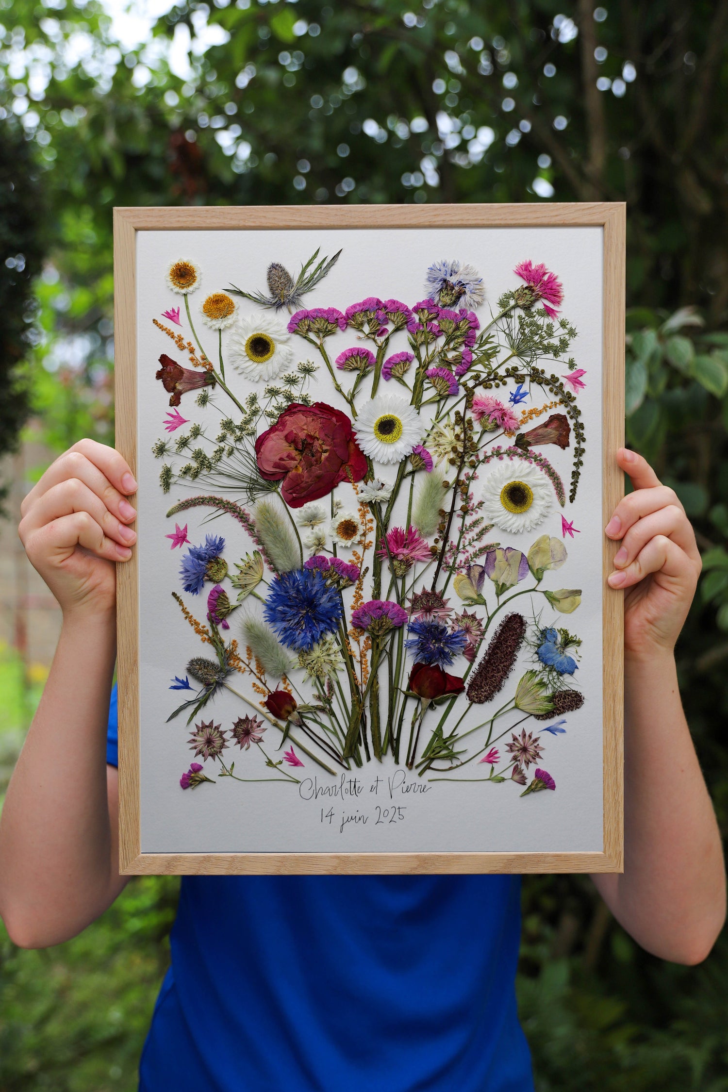 bouquet de mariée séché et mis sous cadre